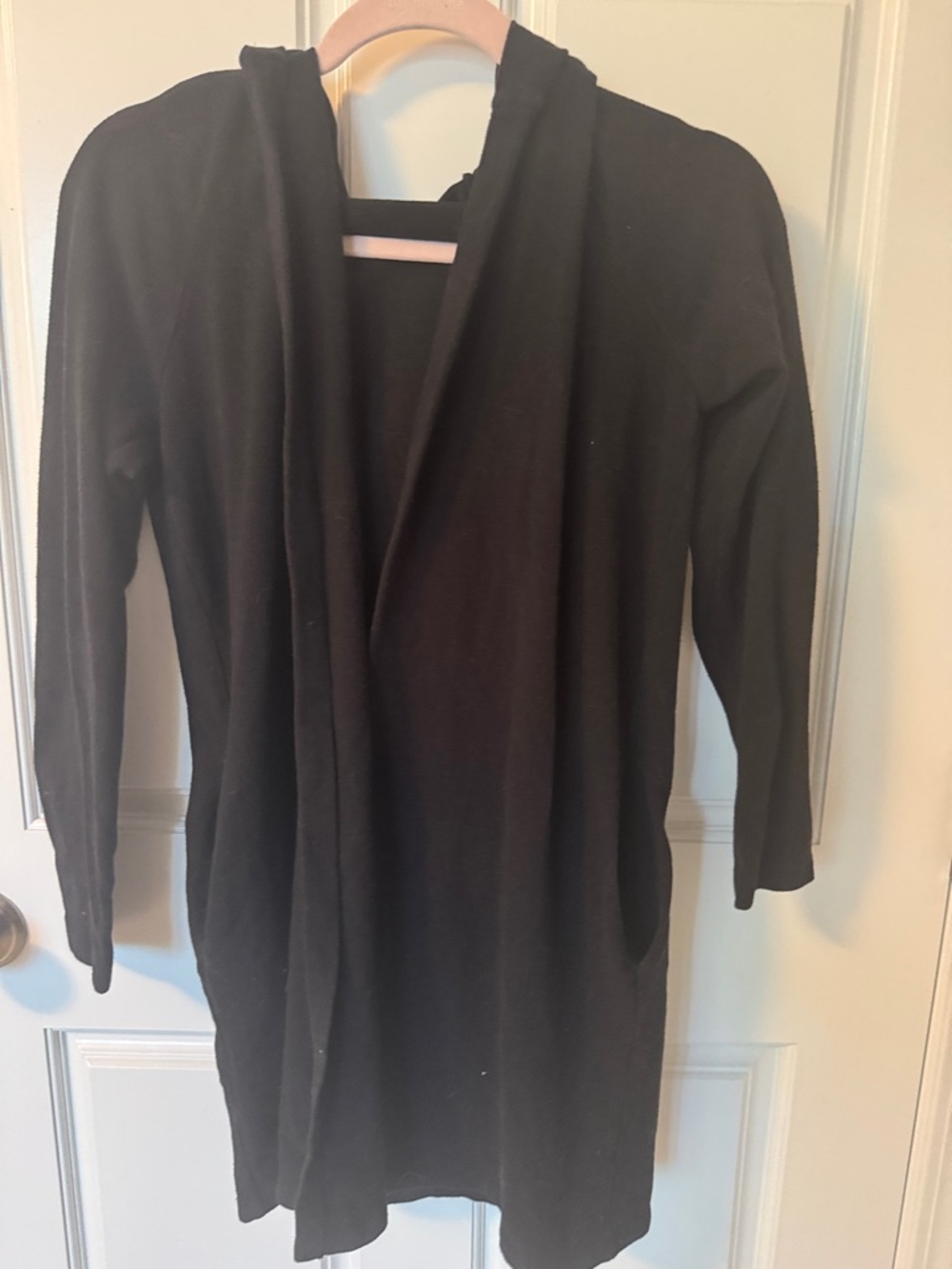 Saks Fifth Avenue Black Open-Front Hooded Cardigan
